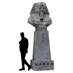 Vintage Monumental Egyptian Pharaoh Marble Statue on Plinth