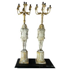 Monumental Egyptian Revival Giltwood Torchères, 19th Century, France