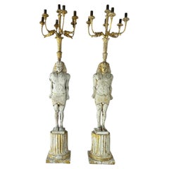 Monumental Egyptian Revival Giltwood Torchères, 19th Century, France