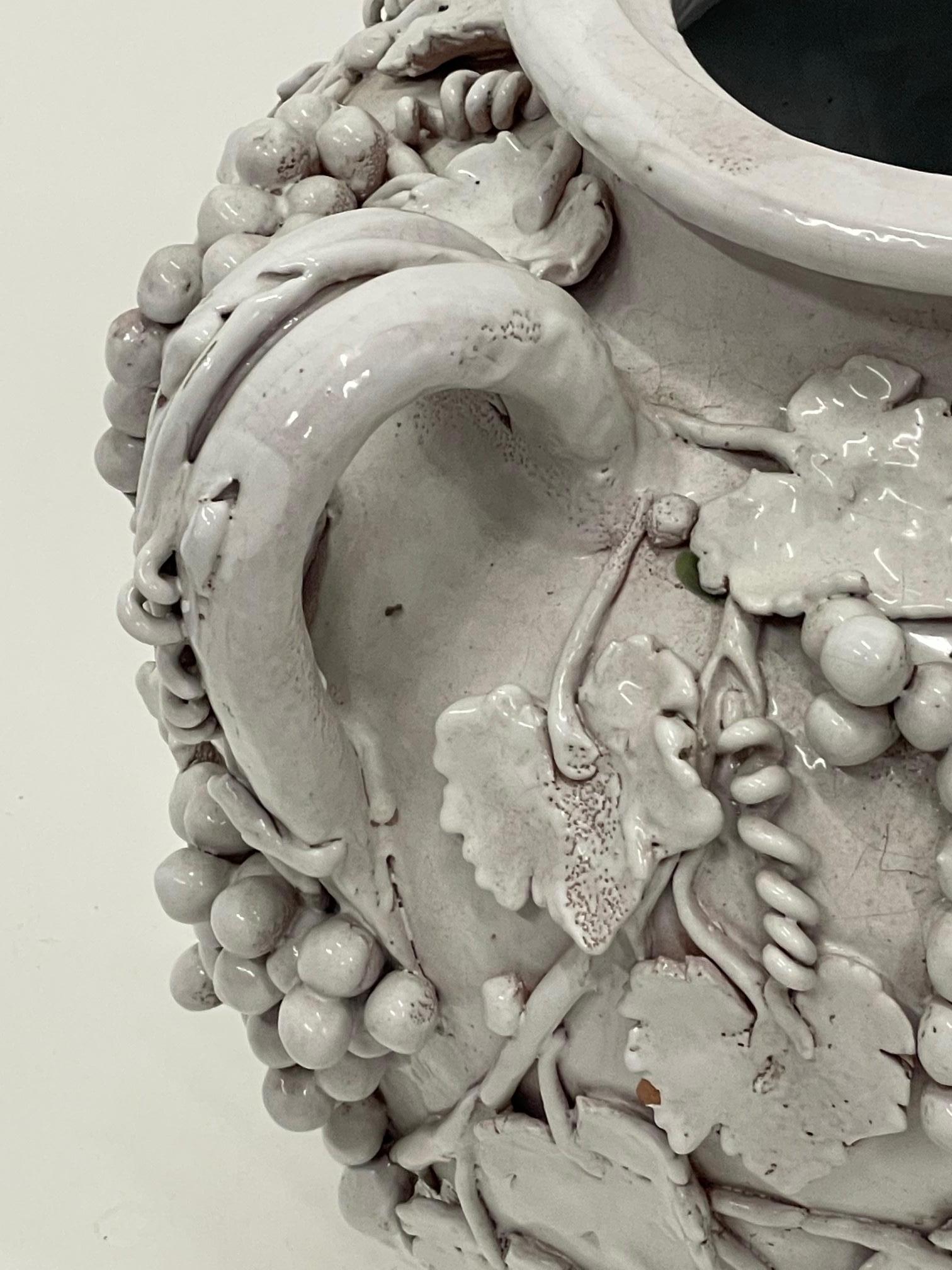 Late 20th Century Monumental & Elaborately Decorated Italian Glazed White Terracotta Urn