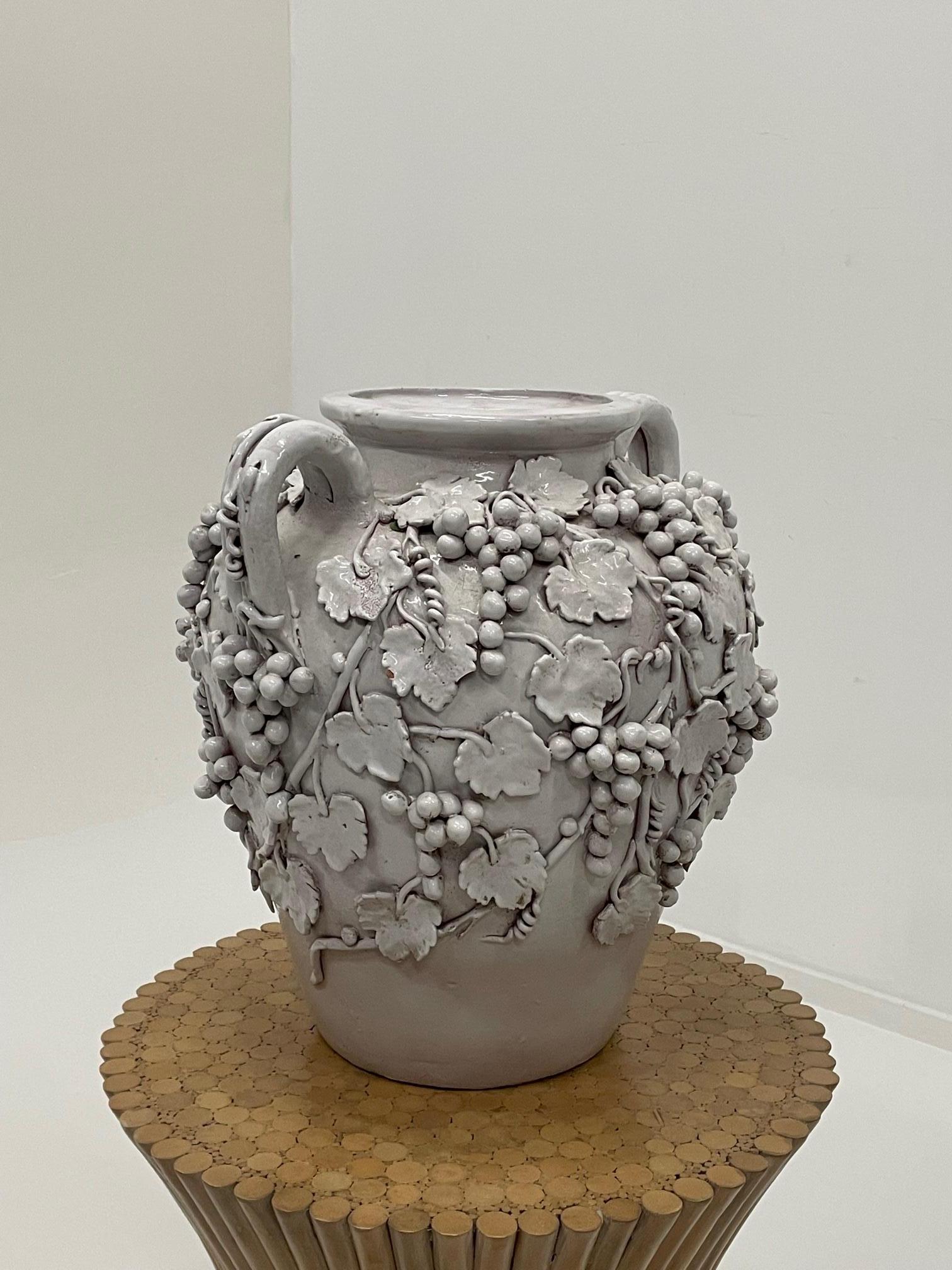 Monumental & Elaborately Decorated Italian Glazed White Terracotta Urn 3