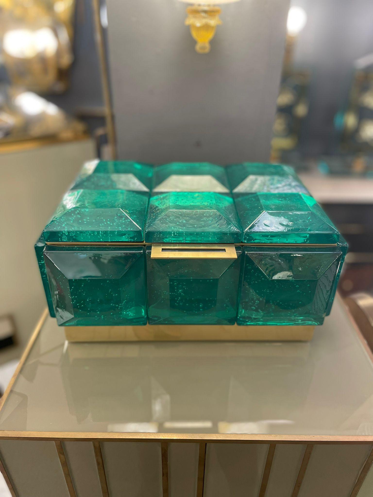 Modern Monumental Emerald Murano Glass Box