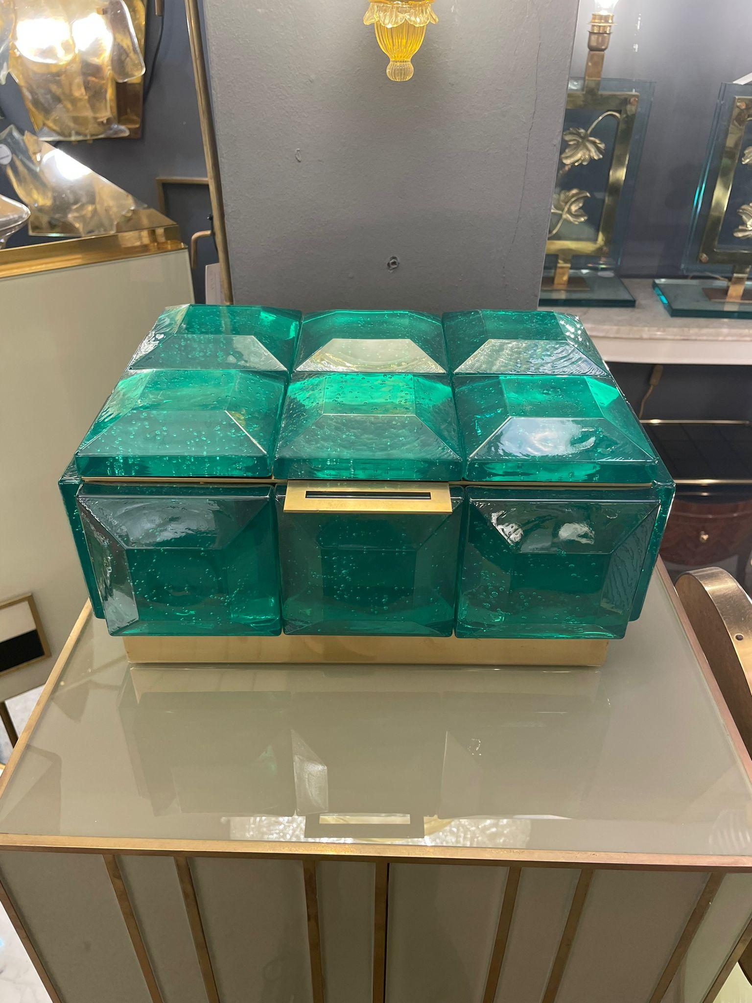 Italian Monumental Emerald Murano Glass Box