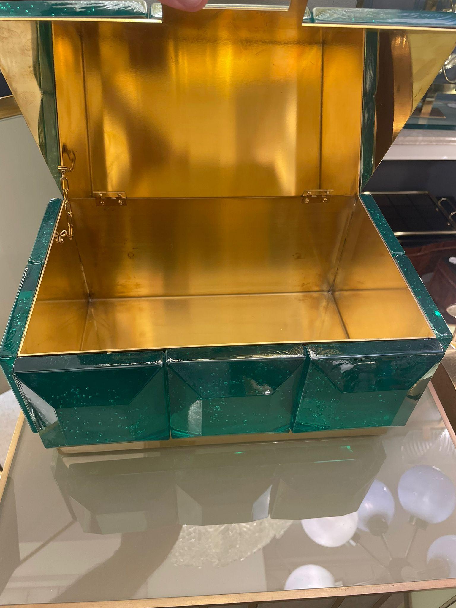 Contemporary Monumental Emerald Murano Glass Box