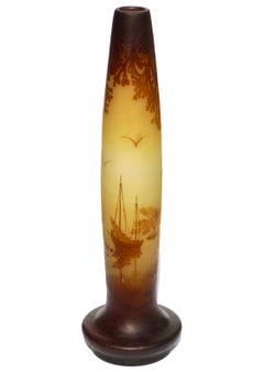 Monumental Emile Galle French Cameo Sailboat Vase