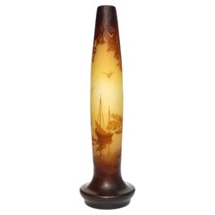 Monumental Emile Galle French Cameo Sailboat Vase