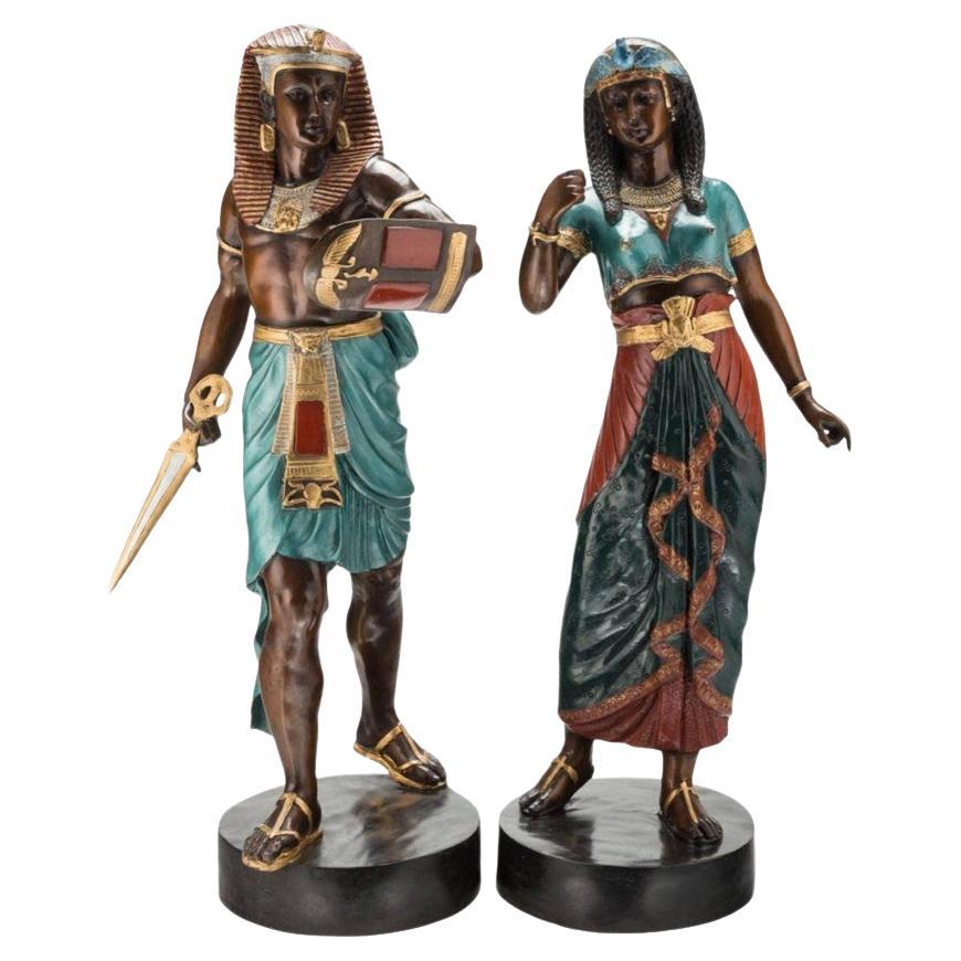 Monumental Emile Louis Picault Signed Egyptian Revival Pharaoh Sculptures, Pair For Sale