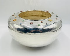 Monumental Emilia Castillo Centerpiece Bowl, Silver Plated & Gem Stones, Mexico