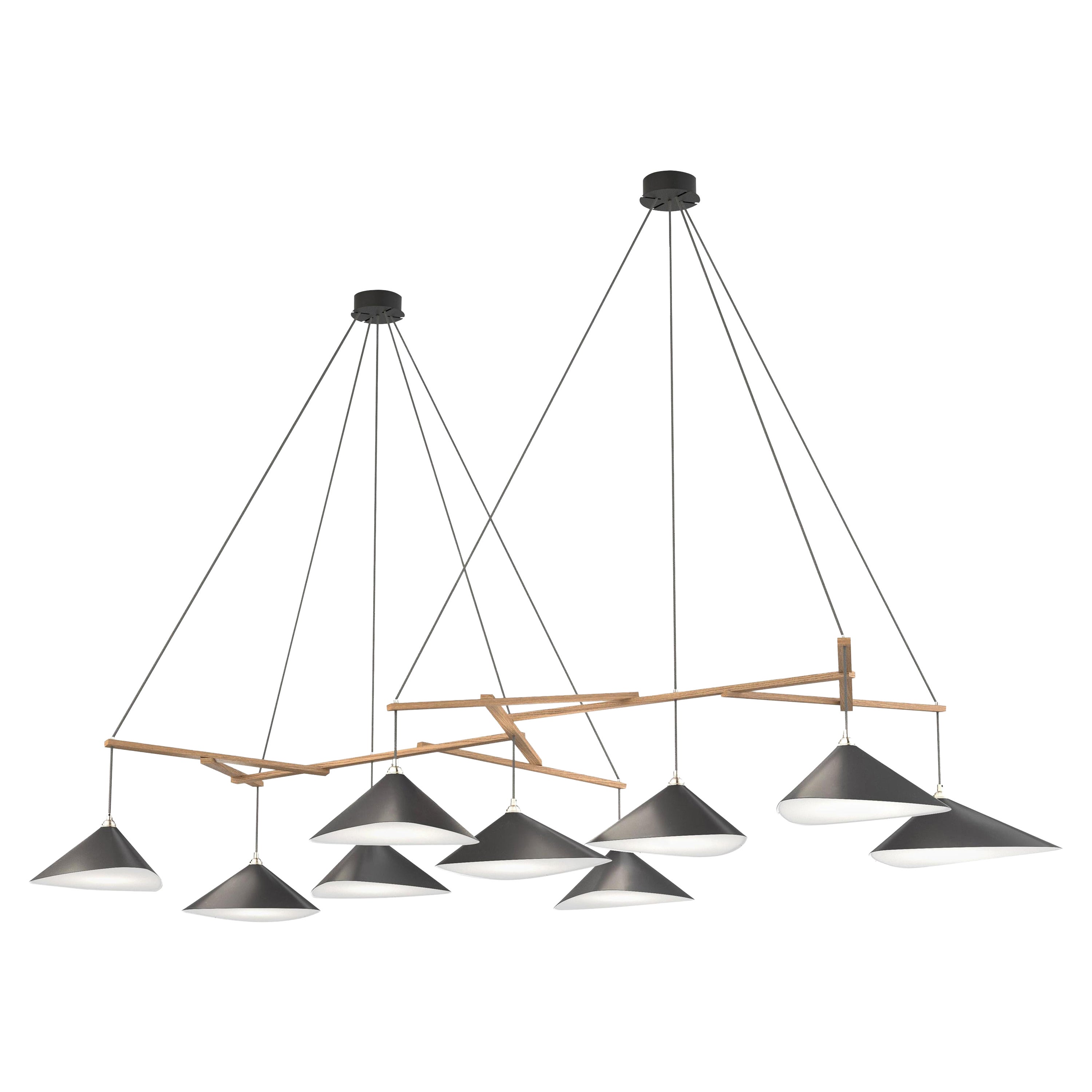 Monumental 'Emily 9' Chandelier in Anthracite & Oak for Moss Objects For Sale