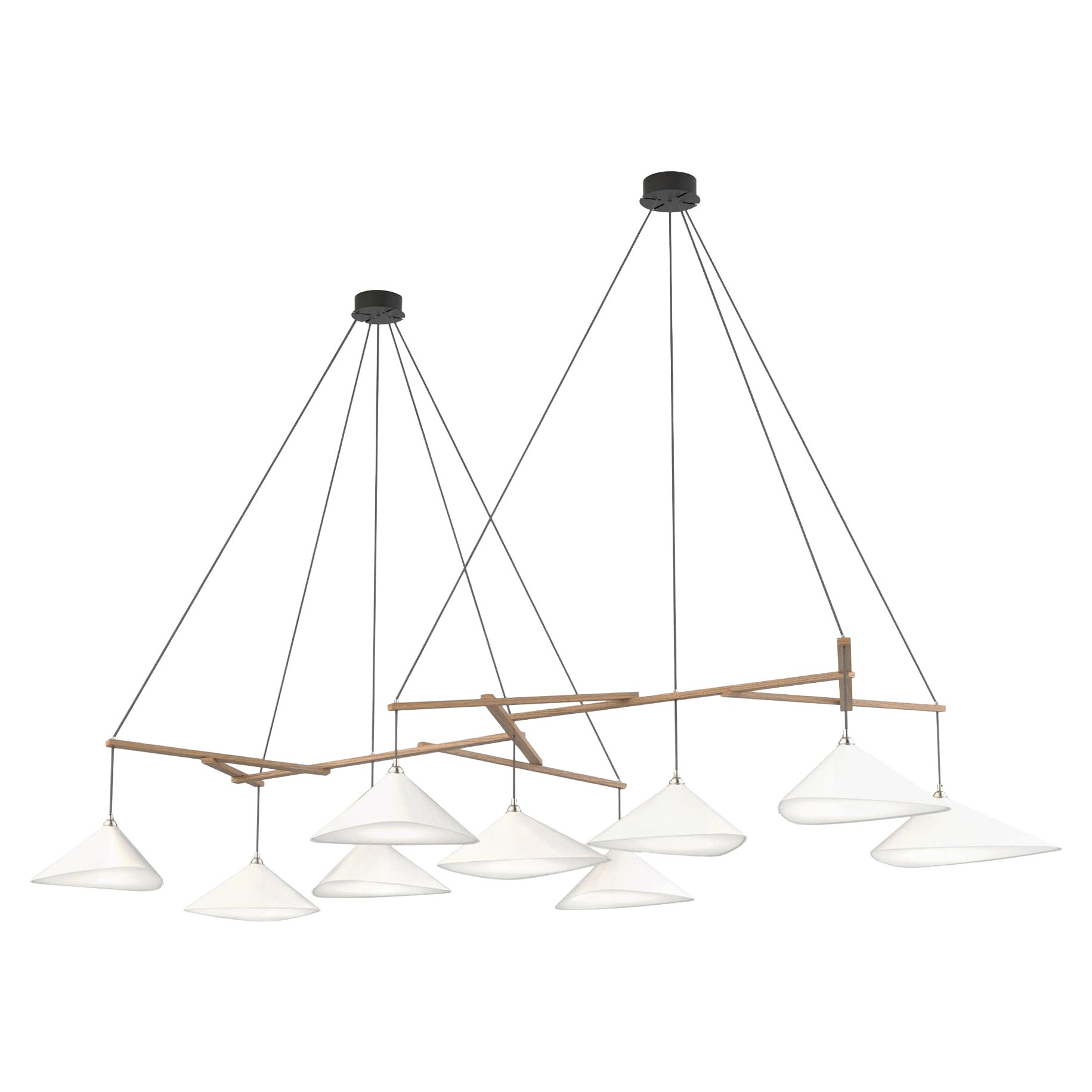 Monumental 'Emily 9' Chandelier in White Semi Matte & Oak for Moss Objects