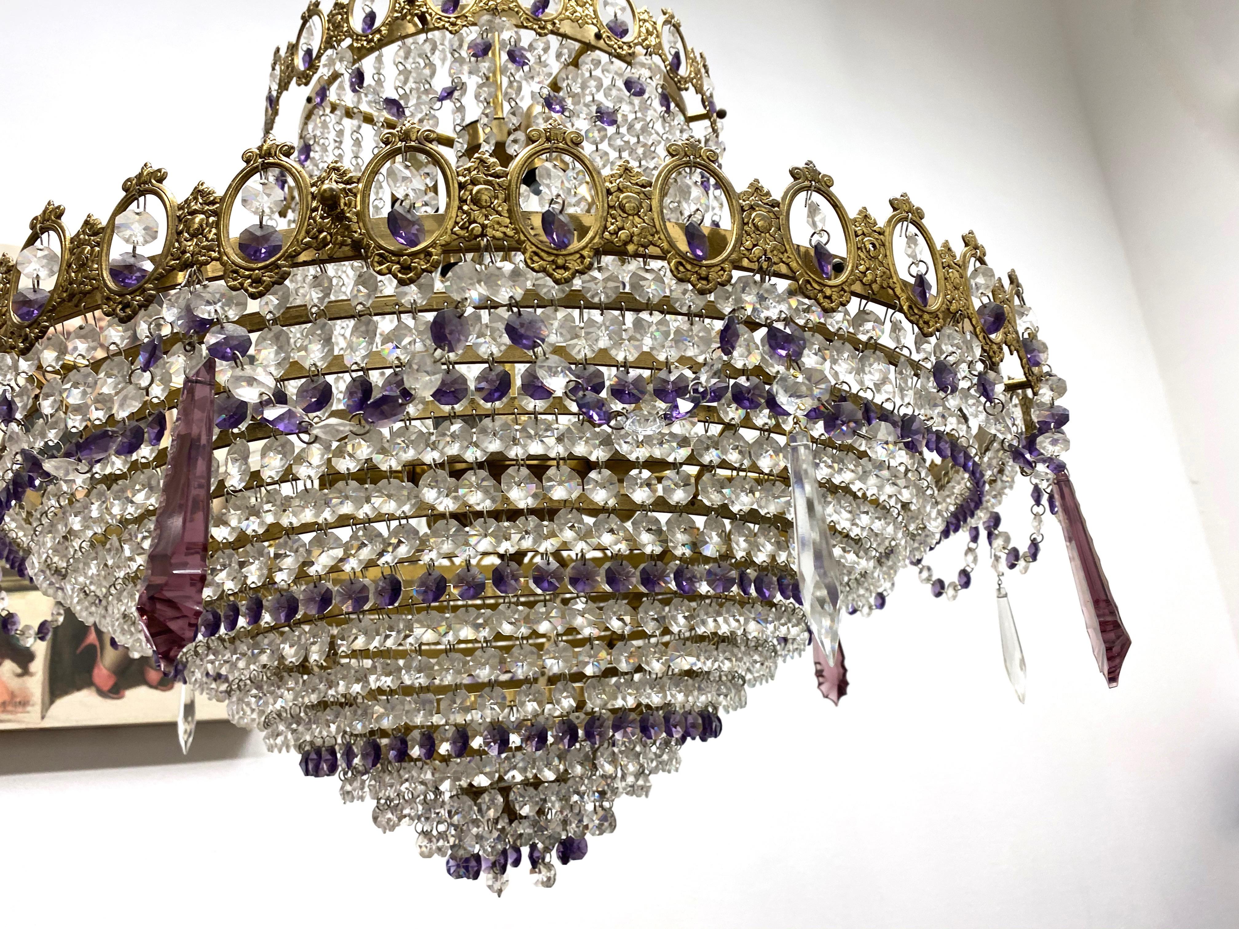 Monumental Empire Style Bronze and Crystal Chandelier, Austria, 1930s For Sale 9