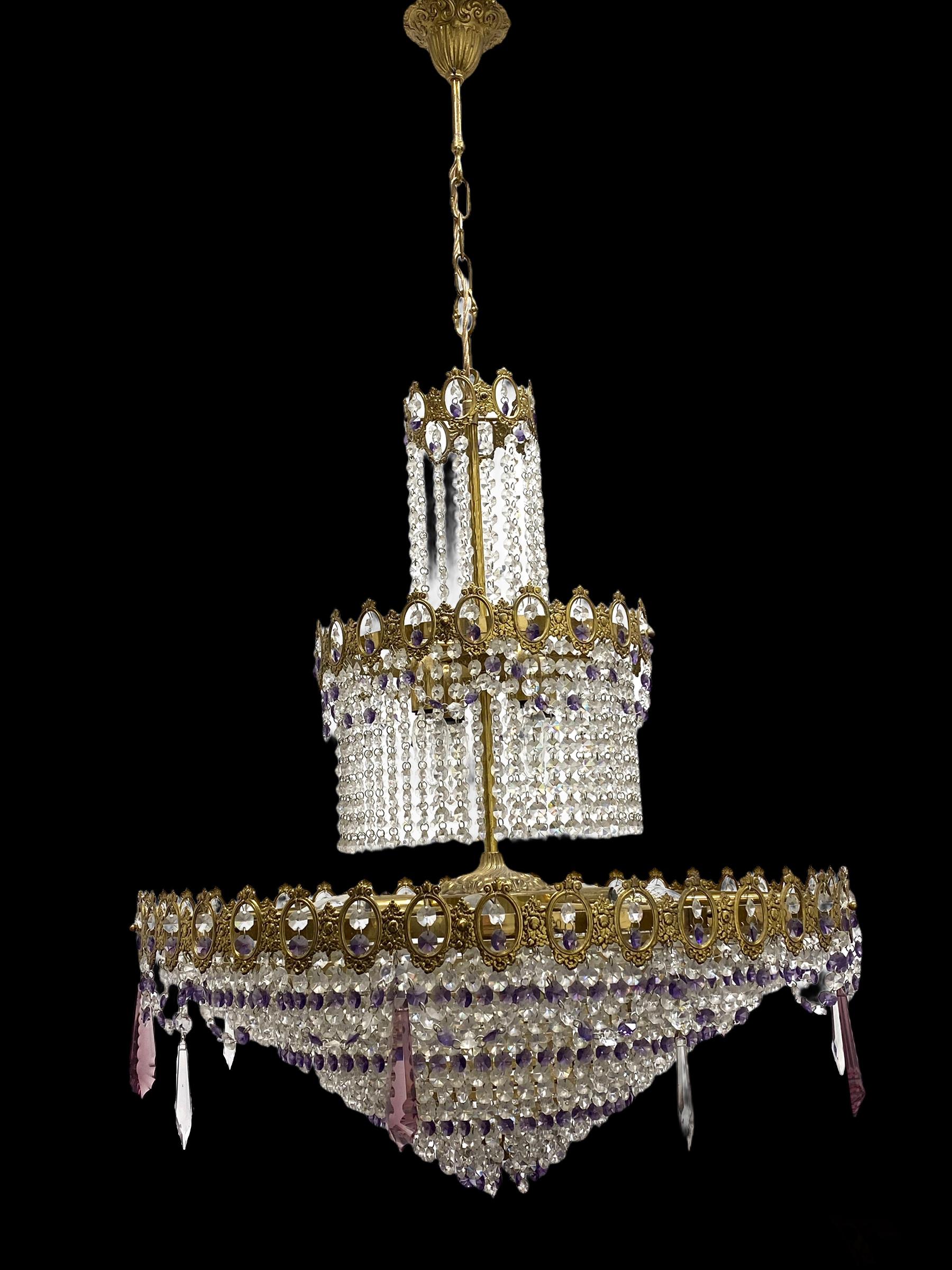 Monumental Empire Style Bronze and Crystal Chandelier, Austria, 1930s For Sale 10