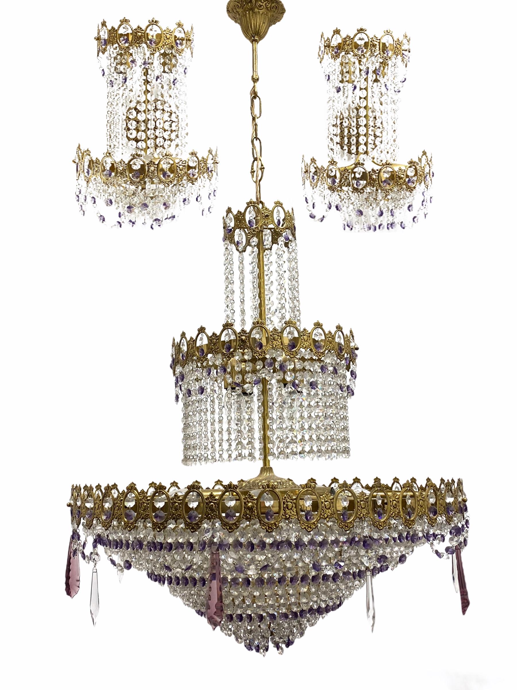 Monumentale lampadario in bronzo e cristallo in stile Impero, Austria, anni '30 in vendita 12