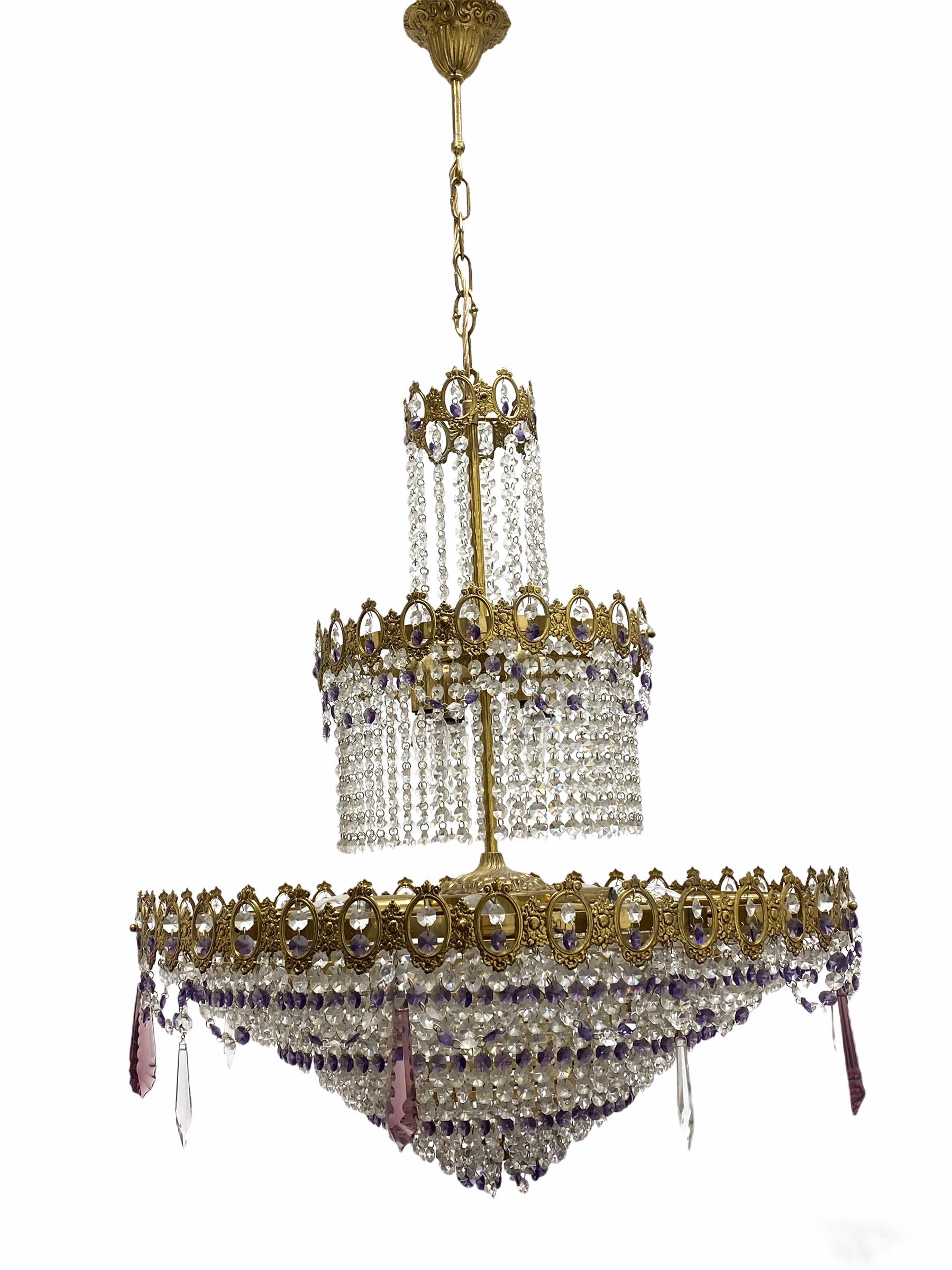 Lustre monumental de style Empire en bronze et cristal, Autriche, années 1930