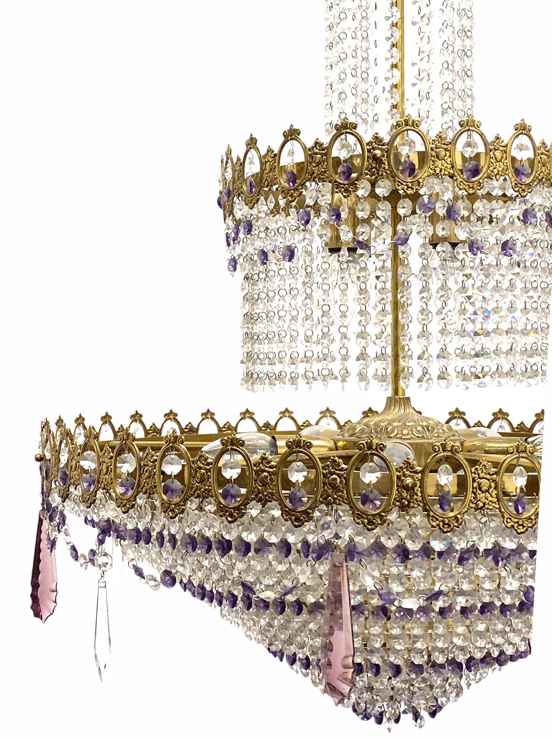 Austrian Monumental Empire Style Bronze and Crystal Chandelier, Austria, 1930s For Sale