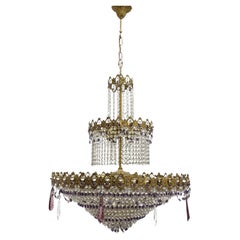 Monumental Empire Style Bronze and Crystal Chandelier, Austria, 1930s