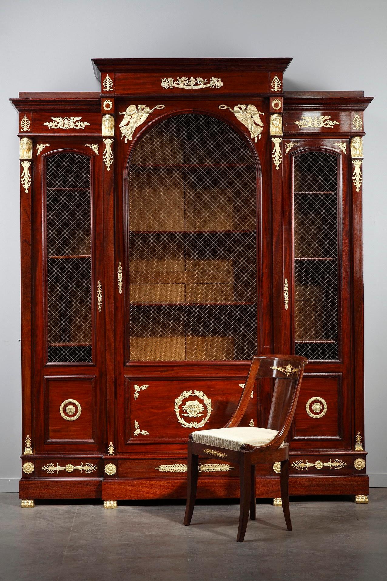 French Monumental Empire-Style Mahogany Bookcase, Circa 1865