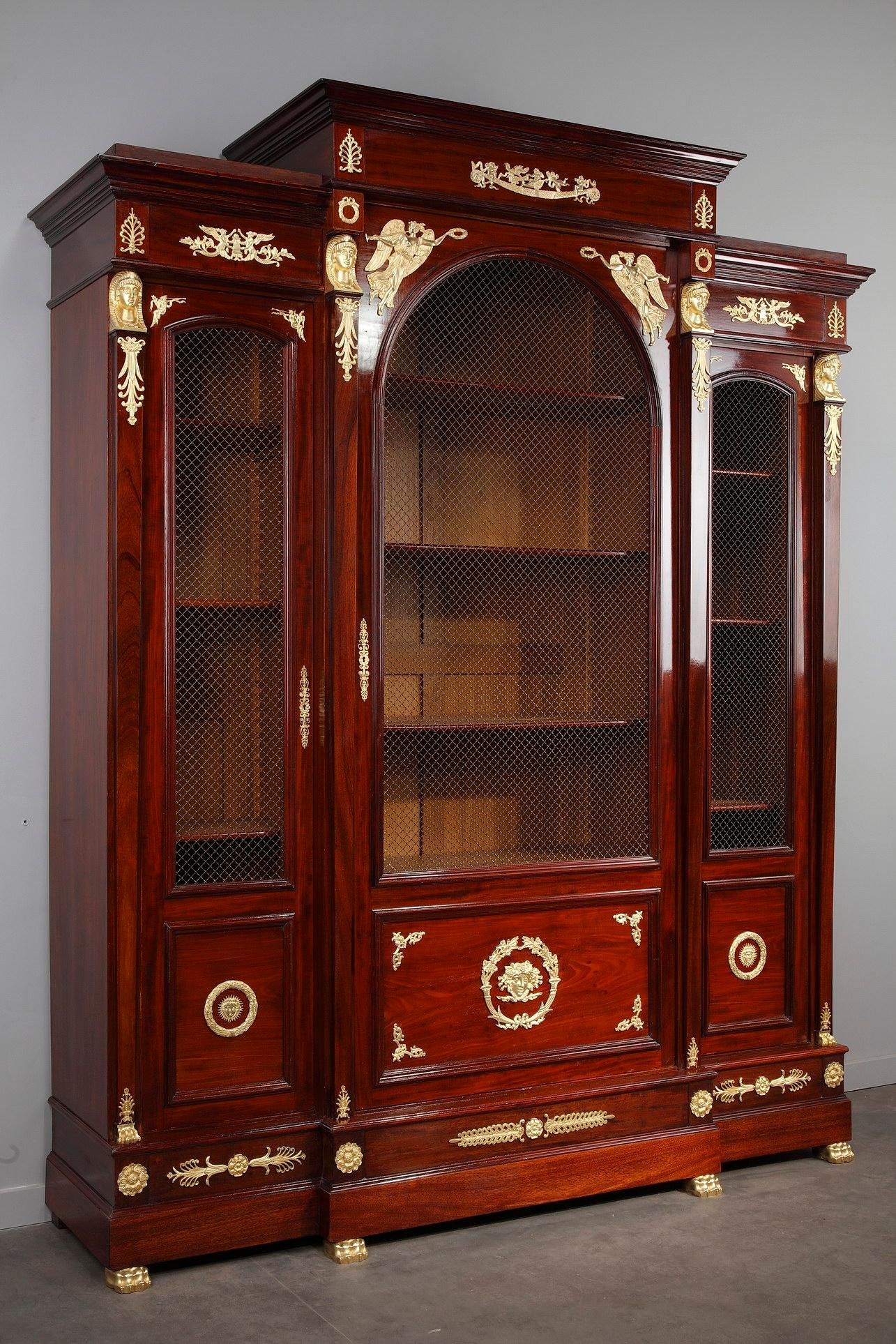 Gilt Monumental Empire-Style Mahogany Bookcase, Circa 1865