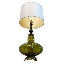 Monumentale Hollywood-Regency-Tischlampe aus Empoli-Glas und Messing