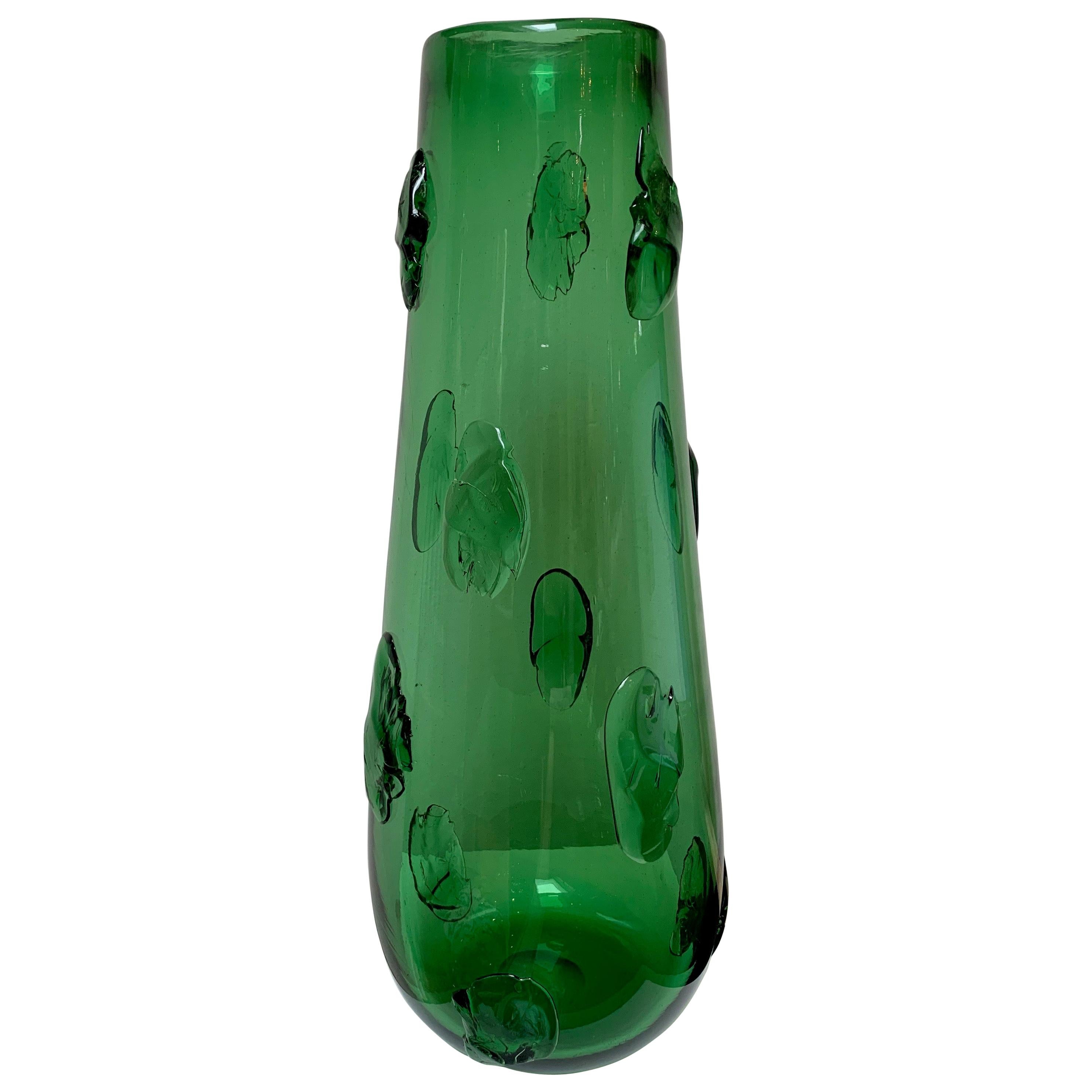 Monumental Empoli Glass Vase with Applique