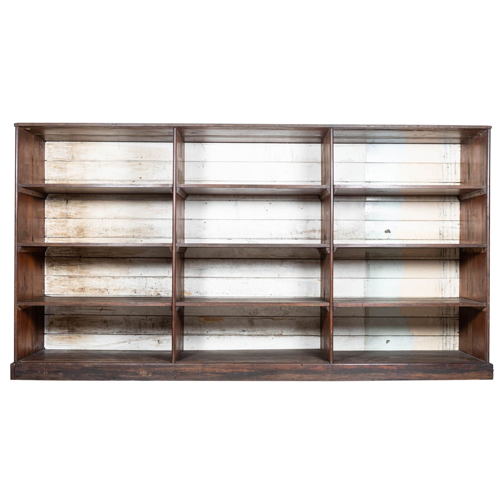 Monumental English 19th C Ironmongers Pine Bookcase Cabinet