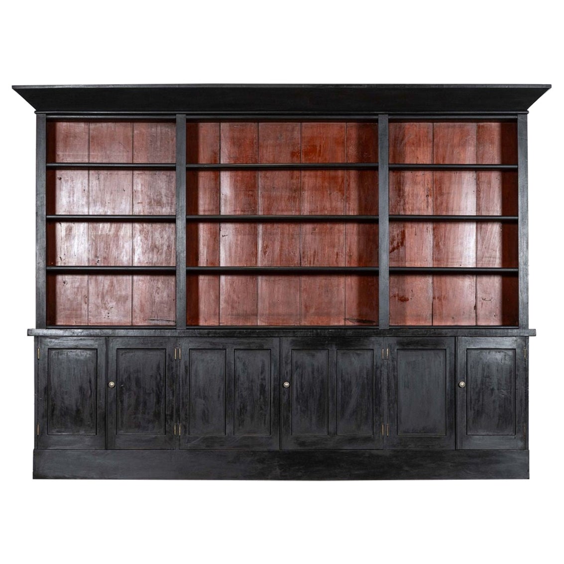 Monumental English 19thC Ebonised Mahogany Library Bookcase
