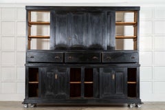 Monumental English 19thC Ebonised Pine Housekeepers Cupboard