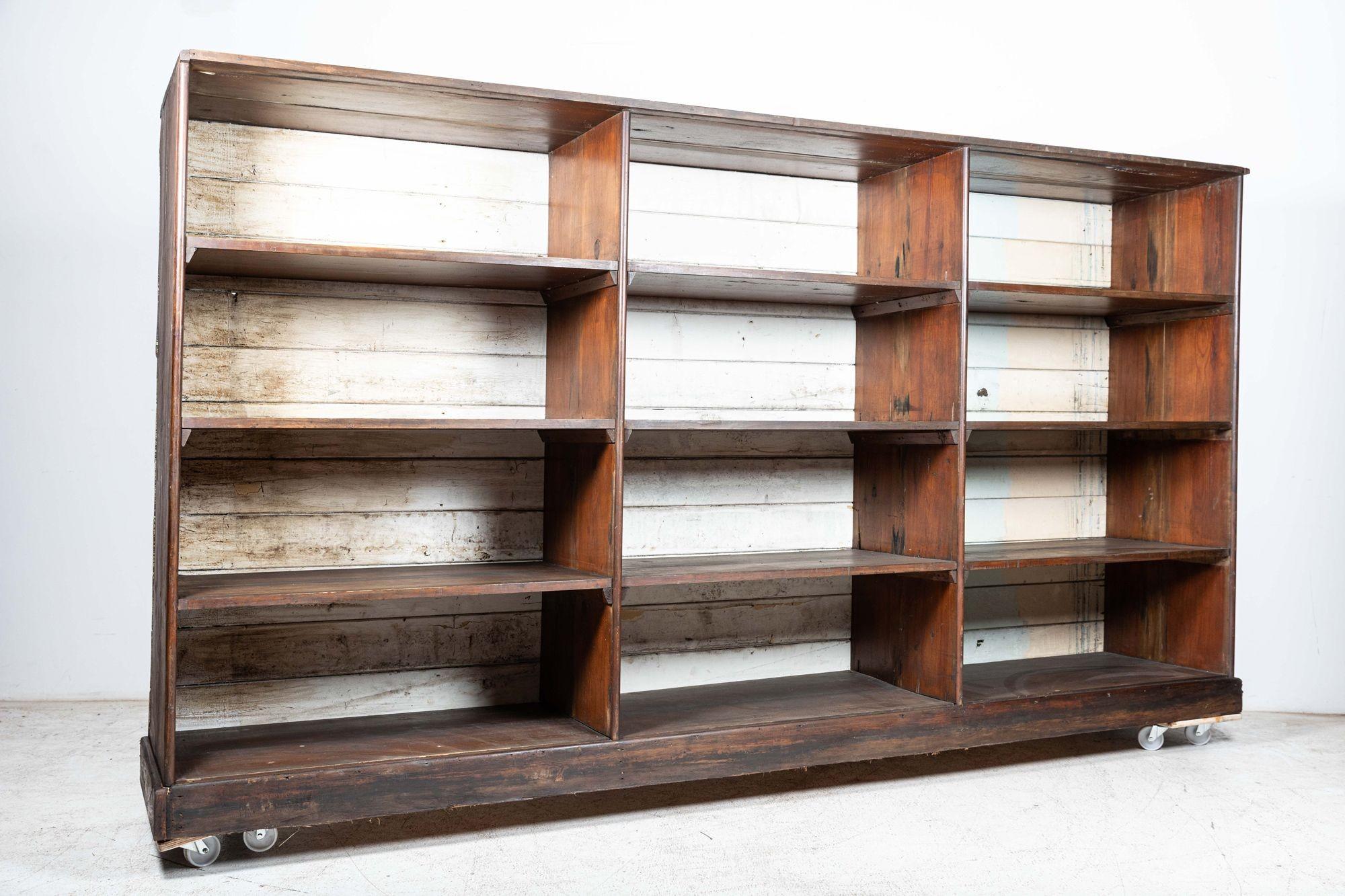 Monumental English 19th C Ironmongers Pine Bookcase Cabinet In Good Condition For Sale In Staffordshire, GB
