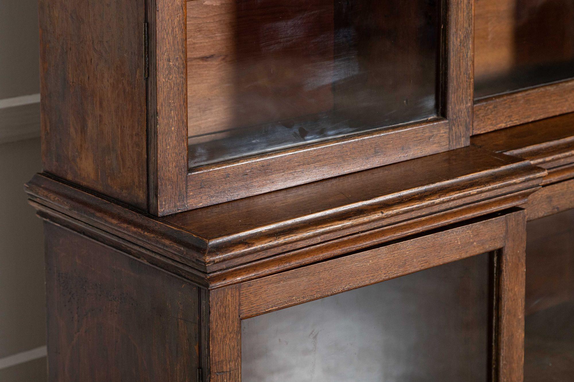 Monumental English 19thC Oak Breakfront Glazed Bookcase For Sale 7