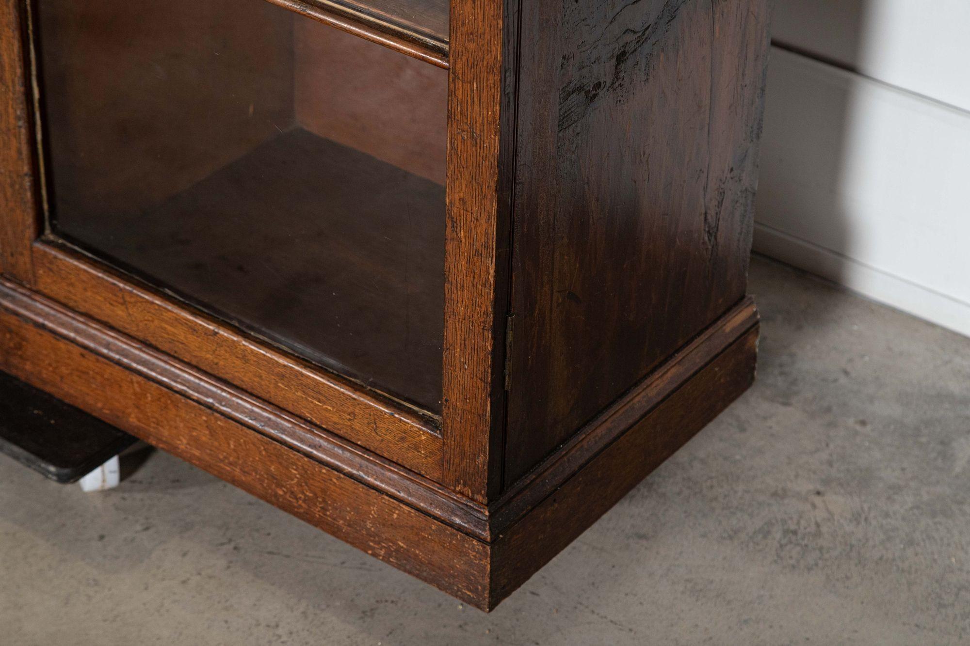 Monumental English 19thC Oak Breakfront Glazed Bookcase For Sale 8