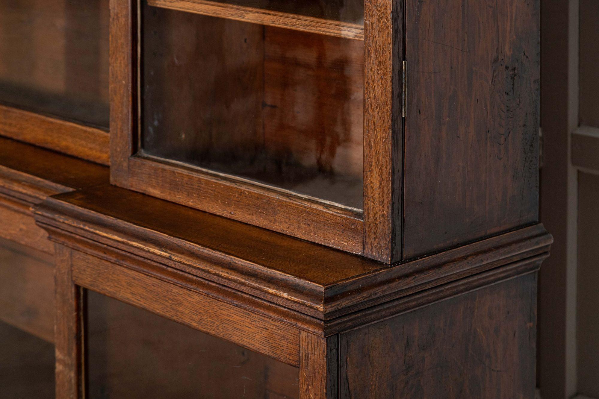Monumental English 19thC Oak Breakfront Glazed Bookcase For Sale 9