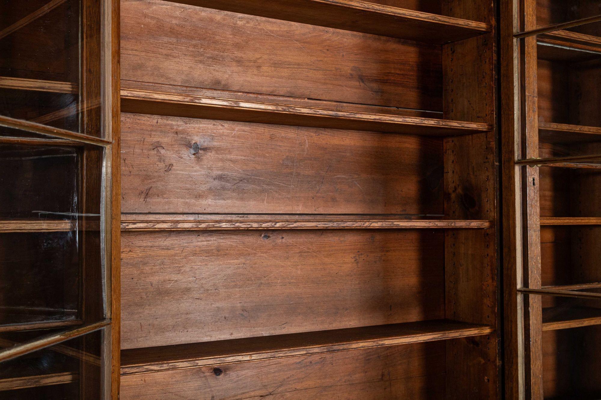 Monumental English 19thC Oak Breakfront Glazed Bookcase For Sale 10