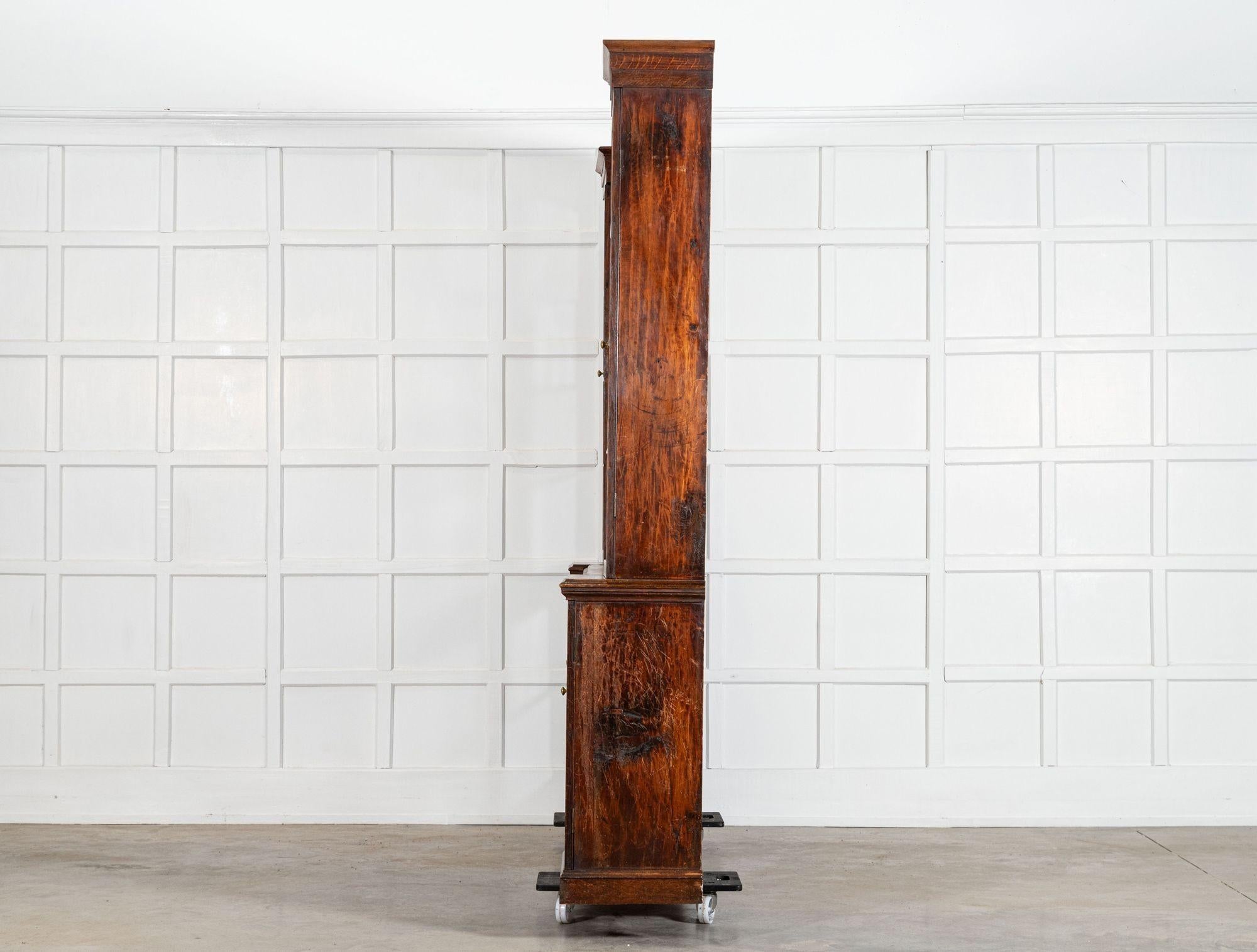Monumental English 19thC Oak Breakfront Glazed Bookcase For Sale 2