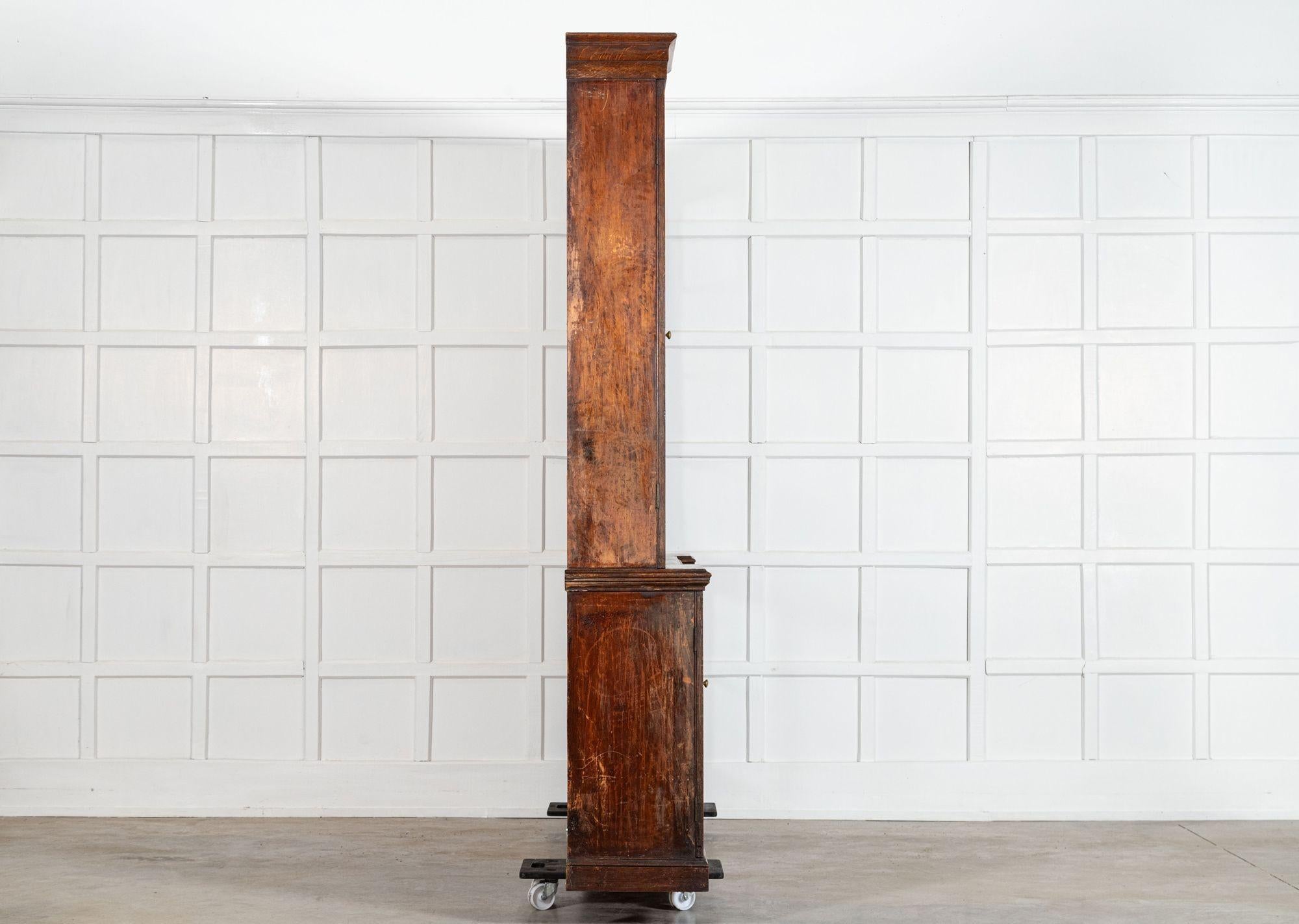 Monumental English 19thC Oak Breakfront Glazed Bookcase For Sale 3