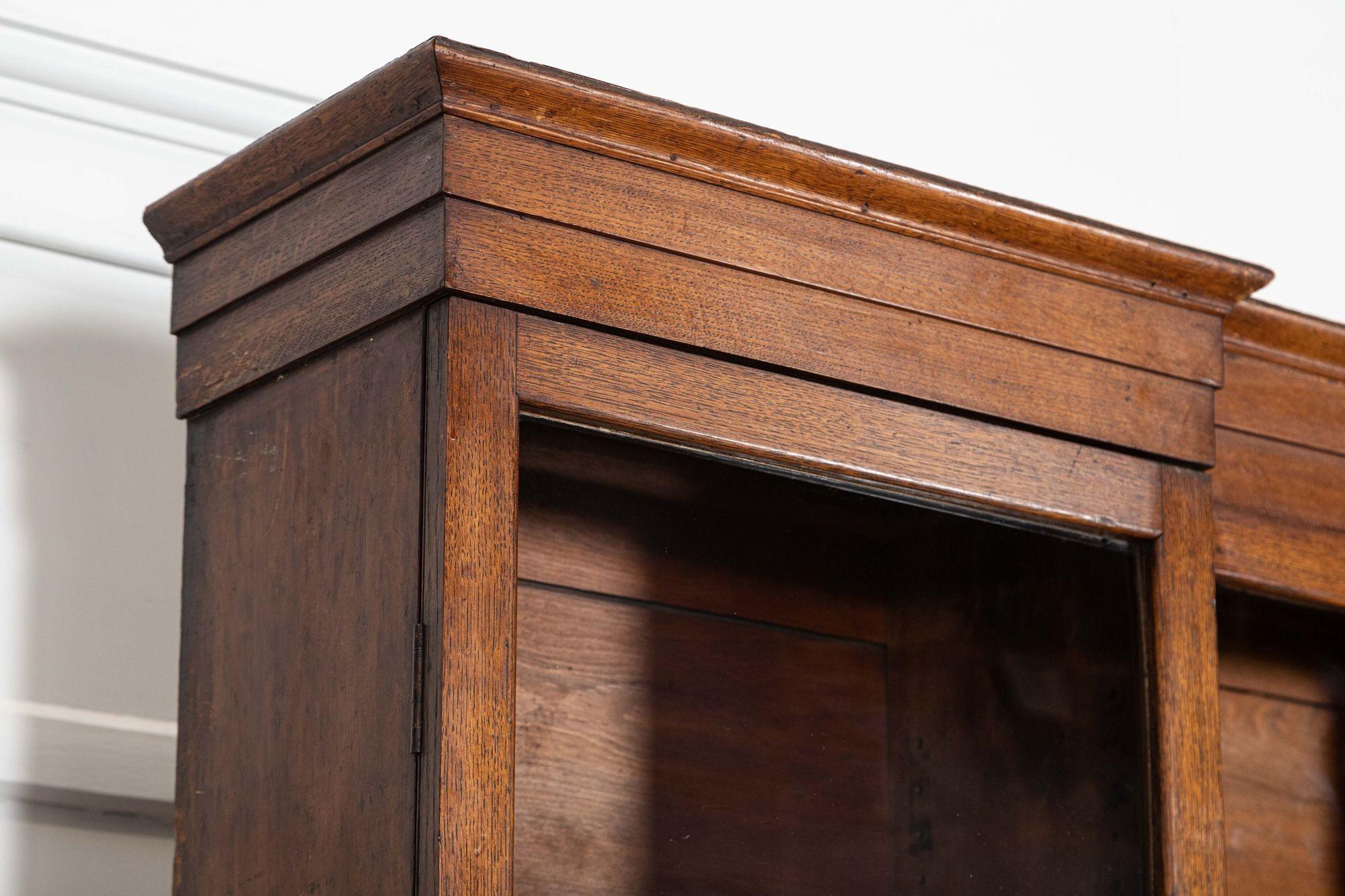 Monumental English 19thC Oak Breakfront Glazed Bookcase For Sale 5