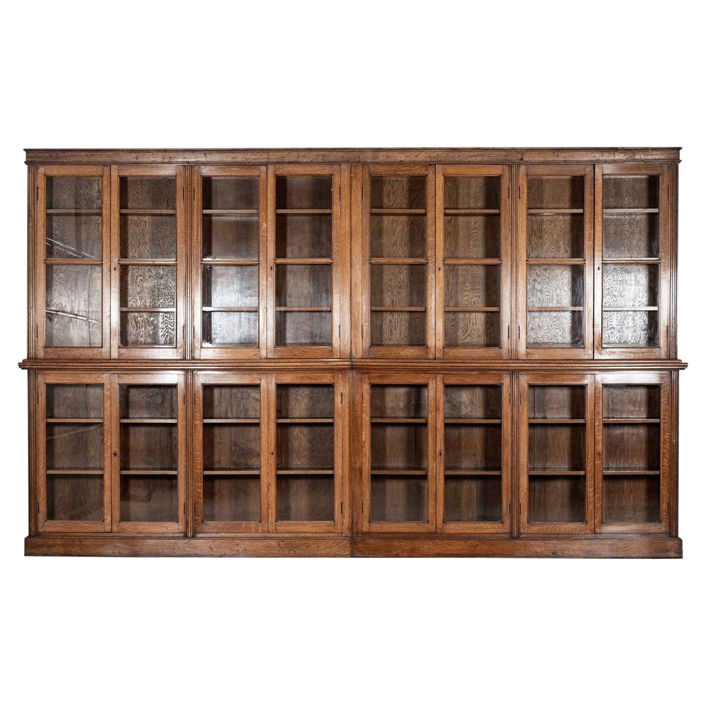 Large 19thC English Oak Glazed Bookcase For Sale at 1stDibs