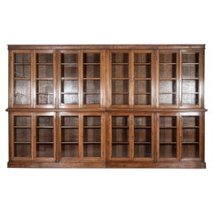 Monumental English 19thC Oak Glazed Library Bookcase