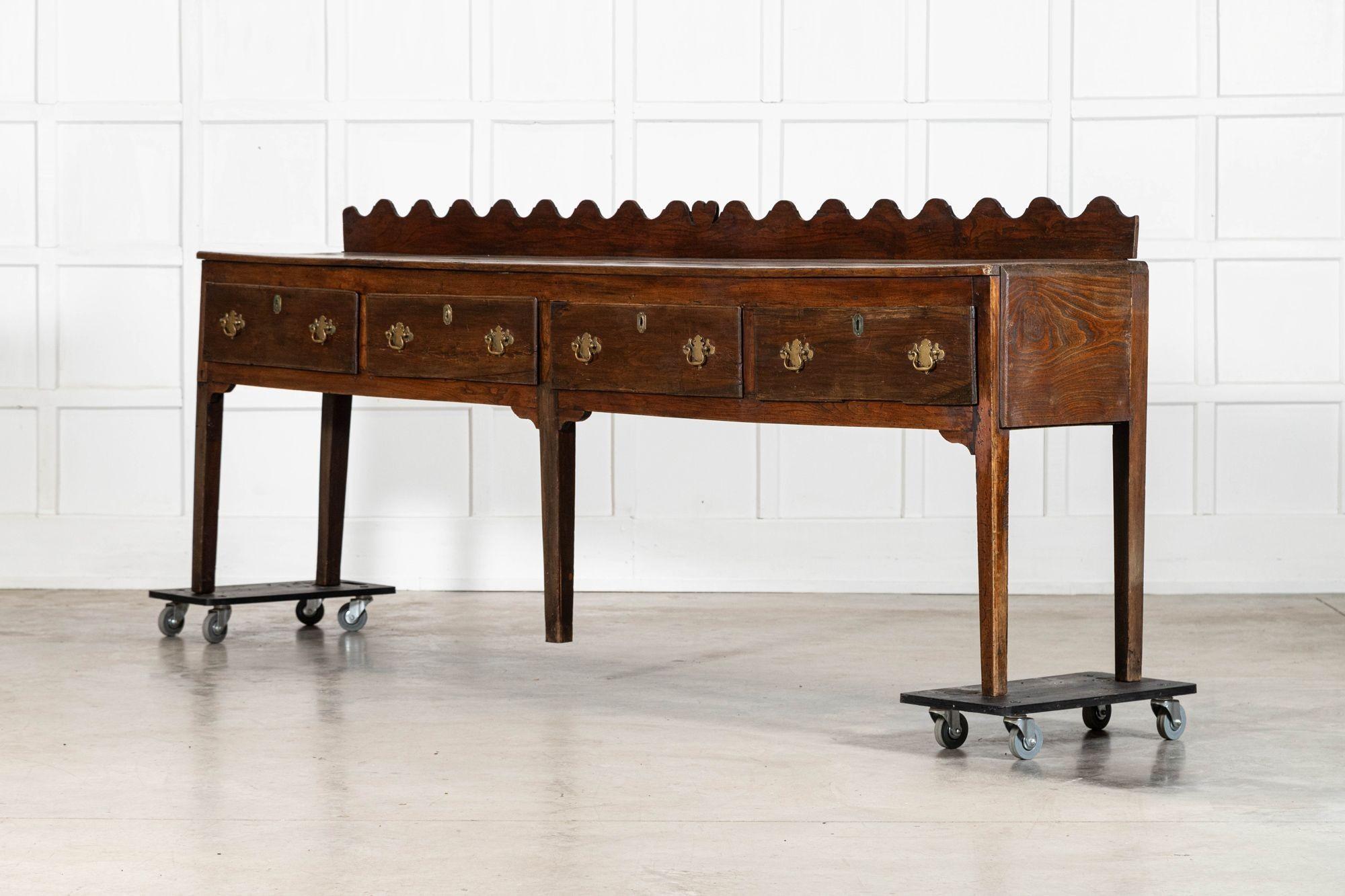 XIX secolo Monumental English 19thC Oak Vernacular Dresser Base in vendita