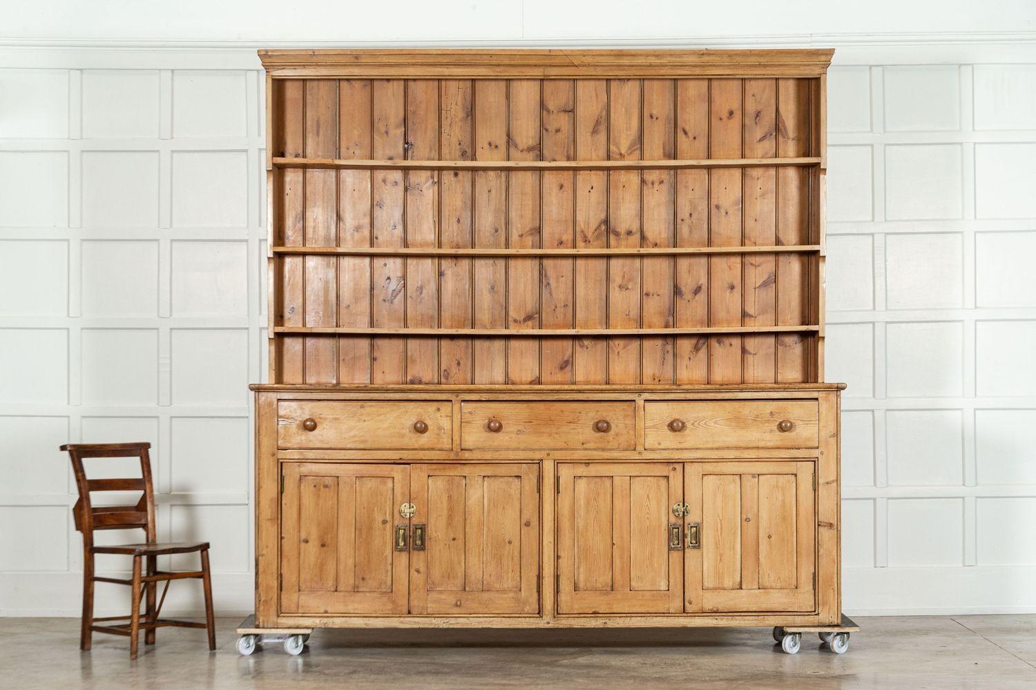 Monumental English 19thC Pine Waterfall Dresser For Sale 1