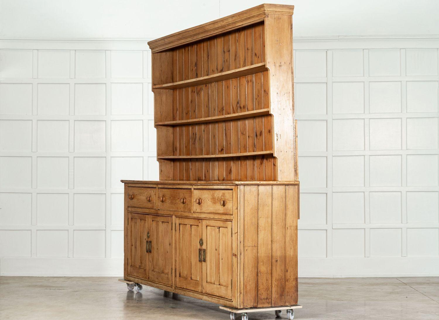 Monumental English 19thC Pine Waterfall Dresser For Sale 2