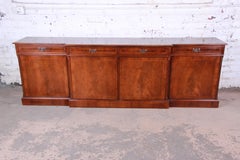Monumental English Banded Inlaid Flame Mahogany Sideboard or Bar Cabinet