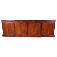 Monumental English Banded Inlaid Flame Mahogany Sideboard or Bar Cabinet
