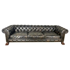 Monumental English Chesterfield Style Sofa w/ Paw Feet