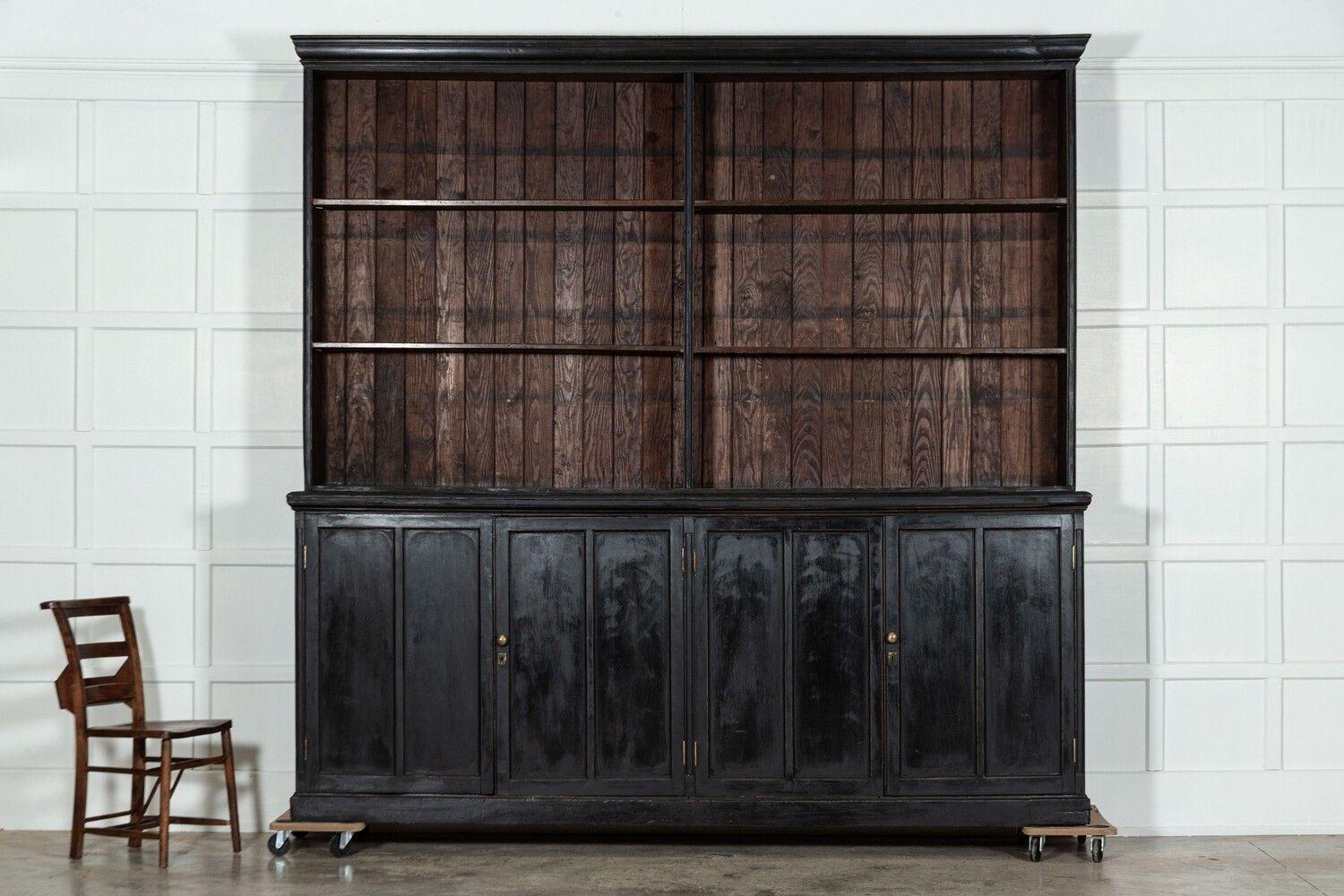 20th Century Monumental English Ebonised Beech Bookcase Cabinet For Sale