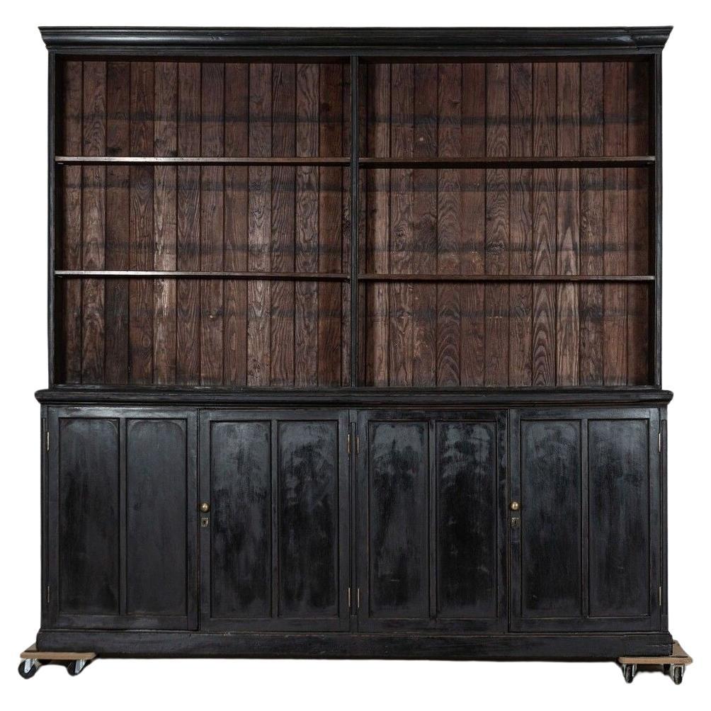 Monumental English Ebonised Beech Bookcase Cabinet For Sale