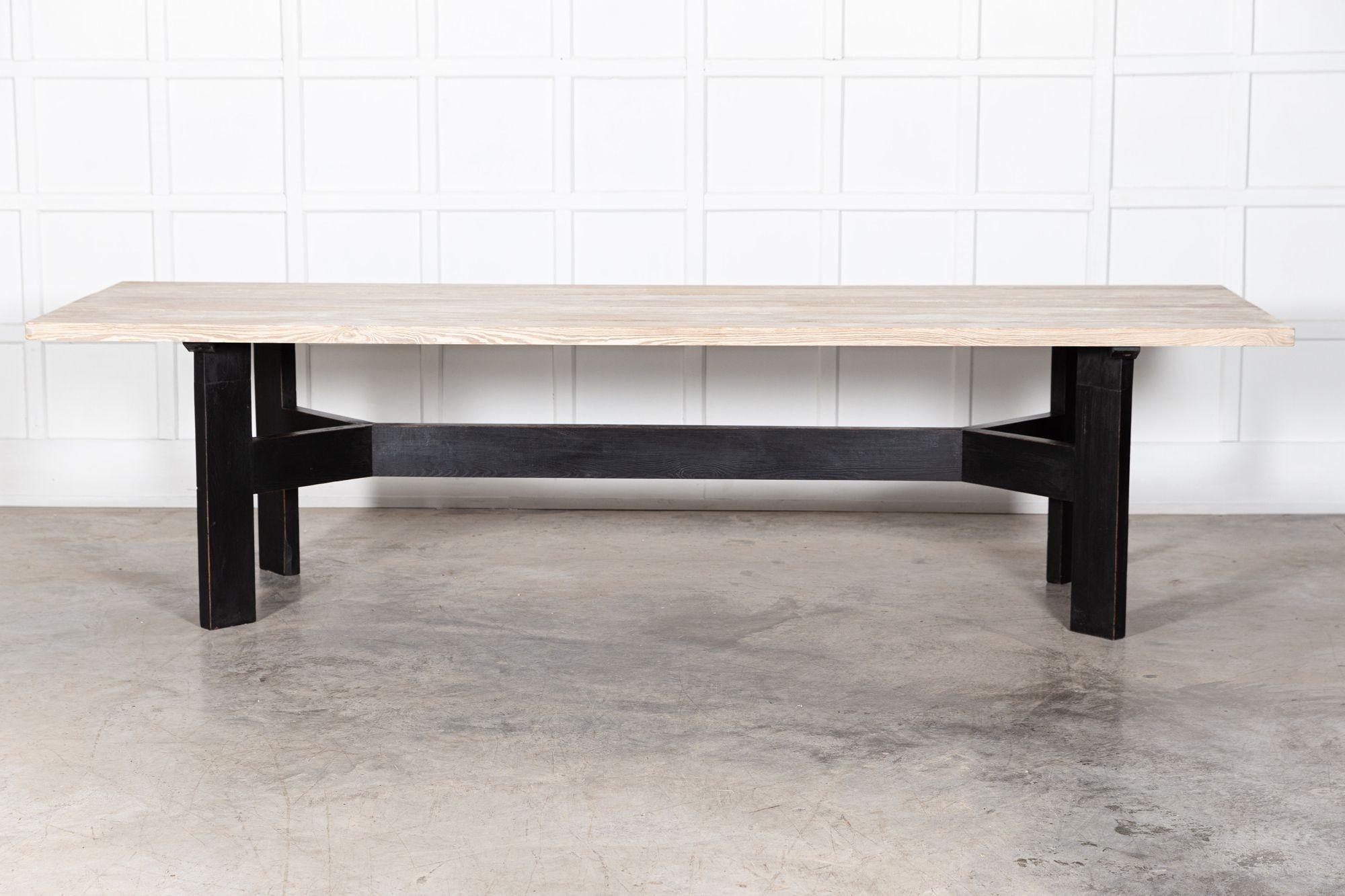 Monumental English Ebonised Bleached Brutalist Pine Dining Table For Sale 7