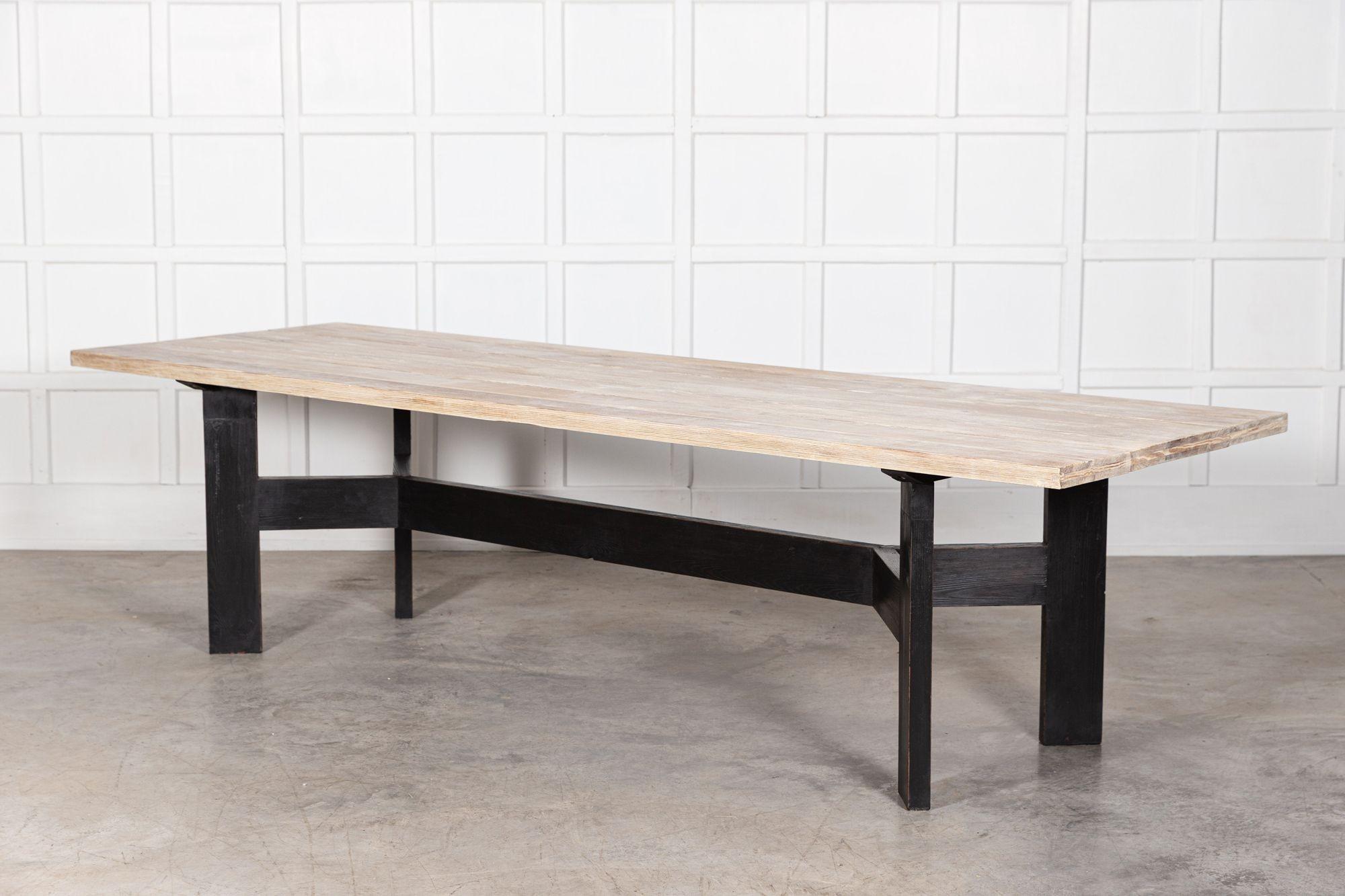 20th Century Monumental English Ebonised Bleached Brutalist Pine Dining Table For Sale