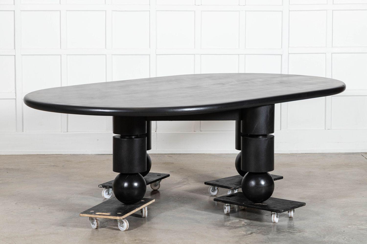 circa 1960
Monumental English Ebonised Brutalist Elm Dining Table
Solid Elm Legs, can be dismantled for shipping.
sku 2012A
W258 x D152 x H74 cm
(Can be disassembled for shipping)
Table Frame only W143 x D143 x H71 cm
Table Top Weight 58Kg
Table