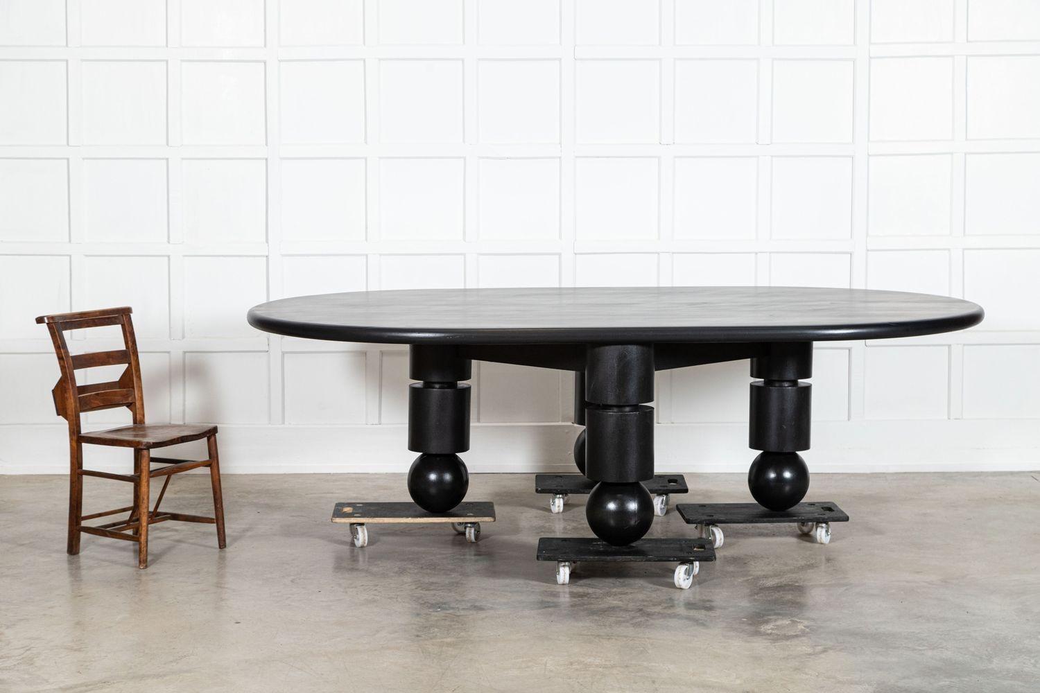 Monumental English Ebonised Brutalist Elm Dining Table In Good Condition For Sale In Staffordshire, GB