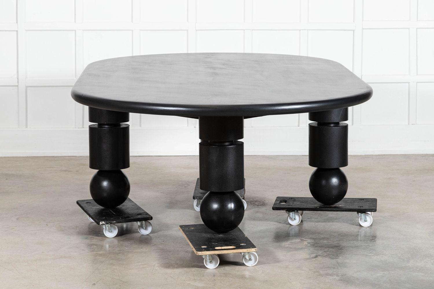 Monumental English Ebonised Brutalist Elm Dining Table For Sale 1